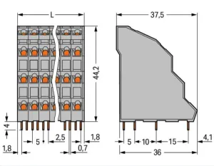 Клемма печатной платы WAGO 738-208, 32 pin, 0.08мм²-2.5мм², 320В, 18А, CS: 5мм, (1 шт)