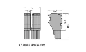 Внутренний разъём WAGO 2022-106, 6 pin, 0.75мм²-4.0мм², 690В, 24А, CS: 5.2мм, (1 шт)