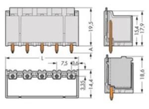 Контактный разъем WAGO 2092-3403/200-000, 3 pin, 630В, 16А, CS: 7.5мм, (1 шт)