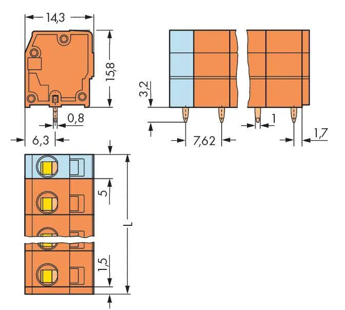 Быстроразъемная клемма WAGO 739-232, 2 pin, 0.08мм² - 2.50мм², 630В, CS: 7.62мм, (320 шт)