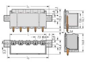 Контактный разъем WAGO 2092-3402/205-000, 2 pin, 630В, 16А, CS: 7.5мм, (1 шт)