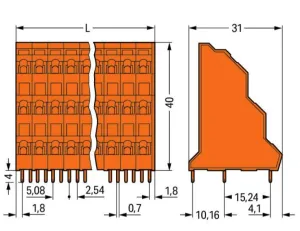 Клемма печатной платы WAGO 737-416/000-004, 48 pin, 0.08мм²-2.5мм², 320В, 21А, CS: 5.08мм, (1 шт)