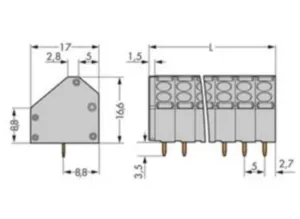 Клемма печатной платы WAGO 816-105, 5 pin, 0.2мм²-1.5мм², 320В, 14А, CS: 5мм, (1 шт)