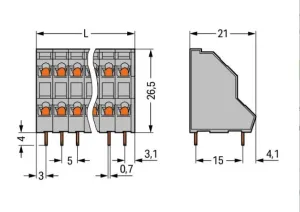 Клемма печатной платы WAGO 736-107/000-016, 14 pin, 0.08мм²-2.5мм², 320В, 21А, CS: 5мм, (1 шт)