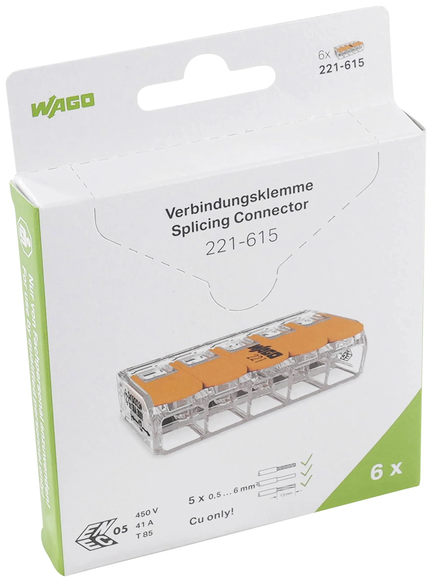Клеммник WAGO 221-615, 5 pin, 0.5мм² - 6мм², 450В, 41А, (6 шт)