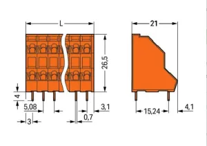 Клемма печатной платы WAGO 736-303, 3 pin, 0.08мм²-2.5мм², 320В, 21А, CS: 5.08мм, (1 шт)