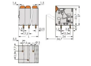 Клемма печатной платы WAGO 2606-3102/020-000, 2 pin, 0.2мм²-10мм², 1000В, 41А, CS: 7.5мм, (1 шт)