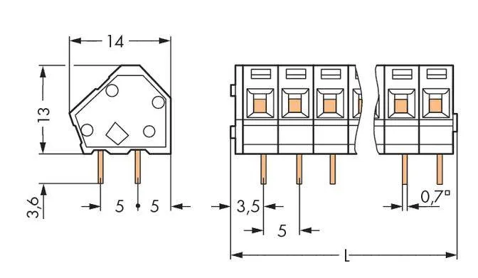 Быстроразъемная клемма WAGO 236-406/334-604, 6 pin, 0.08мм² - 2.50мм², 320В, CS: 5мм, (140 шт)