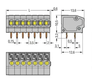Клемма печатной платы WAGO 805-118, 18 pin, 0.2мм²-1.5мм², 320В, 17.5А, CS: 3.5мм, (1 шт)