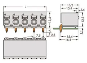 Гнездовой разъем WAGO 2092-3374, 4 pin, 630В, 16А, CS: 7.5мм, (1 шт)