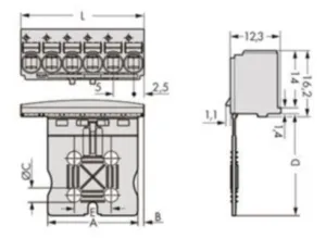 Внутренний разъём WAGO 2092-1105/000-5000, 5 pin, 0.2мм²-2.5мм², 320В, 15А, CS: 5мм, (1 шт)