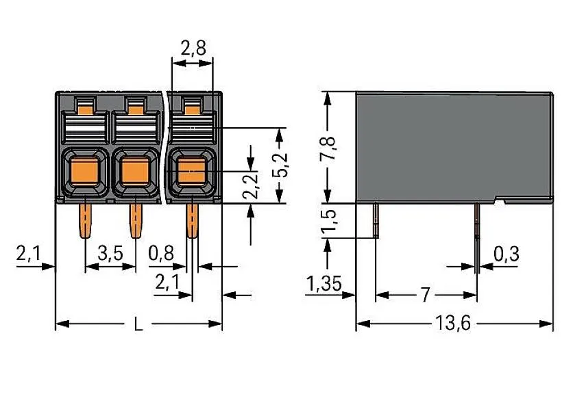 Клемма для печатной платы WAGO 2086-1204/300-000, 4 pin, 0.14мм² - 1.50мм², 320В, 17.5А, CS: 3.50мм, (1 шт)