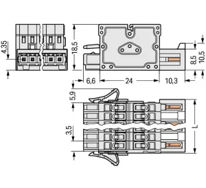 Комбинированный разъем WAGO 734-363/037-000, 3 pin, 0.08мм²-1.5мм², 160В, 10А, CS: 3.5мм, (1 шт)
