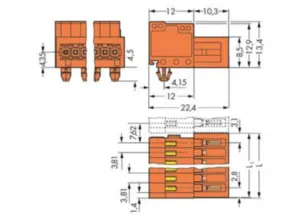 Контактный разъем WAGO 734-345/018-000, 15 pin, 160В, 10А, CS: 3.81мм, (1 шт)