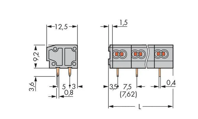 Быстроразъемная клемма WAGO 235-553, 3 pin, 0.25мм² - 0.75мм², 630В, 10А, CS: 7.50мм;7.62мм, (200 шт)