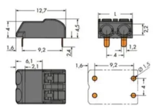 Клеммная колодка печатной платы THR WAGO 2060-1471/998-404, 1 pin, 0.2мм²-0.75мм², 160В, 9А, CS: 4мм, (1 шт)