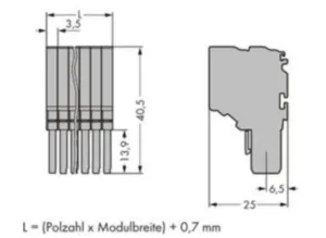 Внутренний разъём WAGO 2020-210, 10 pin, 0.14мм²-1.5мм², 500В, 13.5А, (1 шт)