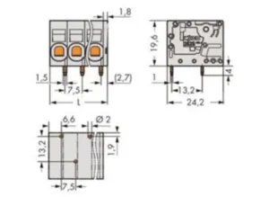 Клемма печатной платы WAGO 2626-1106/020-000, 6 pin, 0.2мм²-10мм², 1000В, 48А, CS: 7.5мм, (1 шт)