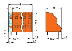 Клемма печатной платы WAGO 736-606, 12 pin, 0.08мм²-2.5мм², 630В, 21А, CS: 7.62мм, (1 шт)