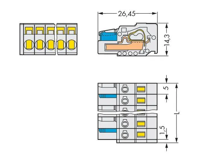 Розетка для подключения кабеля WAGO 721-110/026-037, 10 pin, 0.08мм² - 2.5мм², 630В, 16А, CS: 5мм, (50 шт)