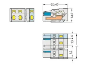 Гнездовой разъем WAGO 721-202/026-000, 2 pin, 630В, 16А, CS: 7.5мм, (1 шт)