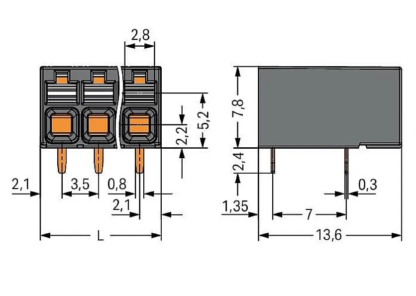 Клемма для печатной платы WAGO 2086-1206, 6 pin, 0.14мм² - 1.50мм², 320В, 17.5А, CS: 3.50мм, (1 шт)