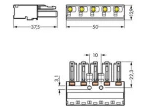 Гнездо WAGO 770-425, 5 pin, 0.5мм²-4.0мм², 400В, 25А, (1 шт)