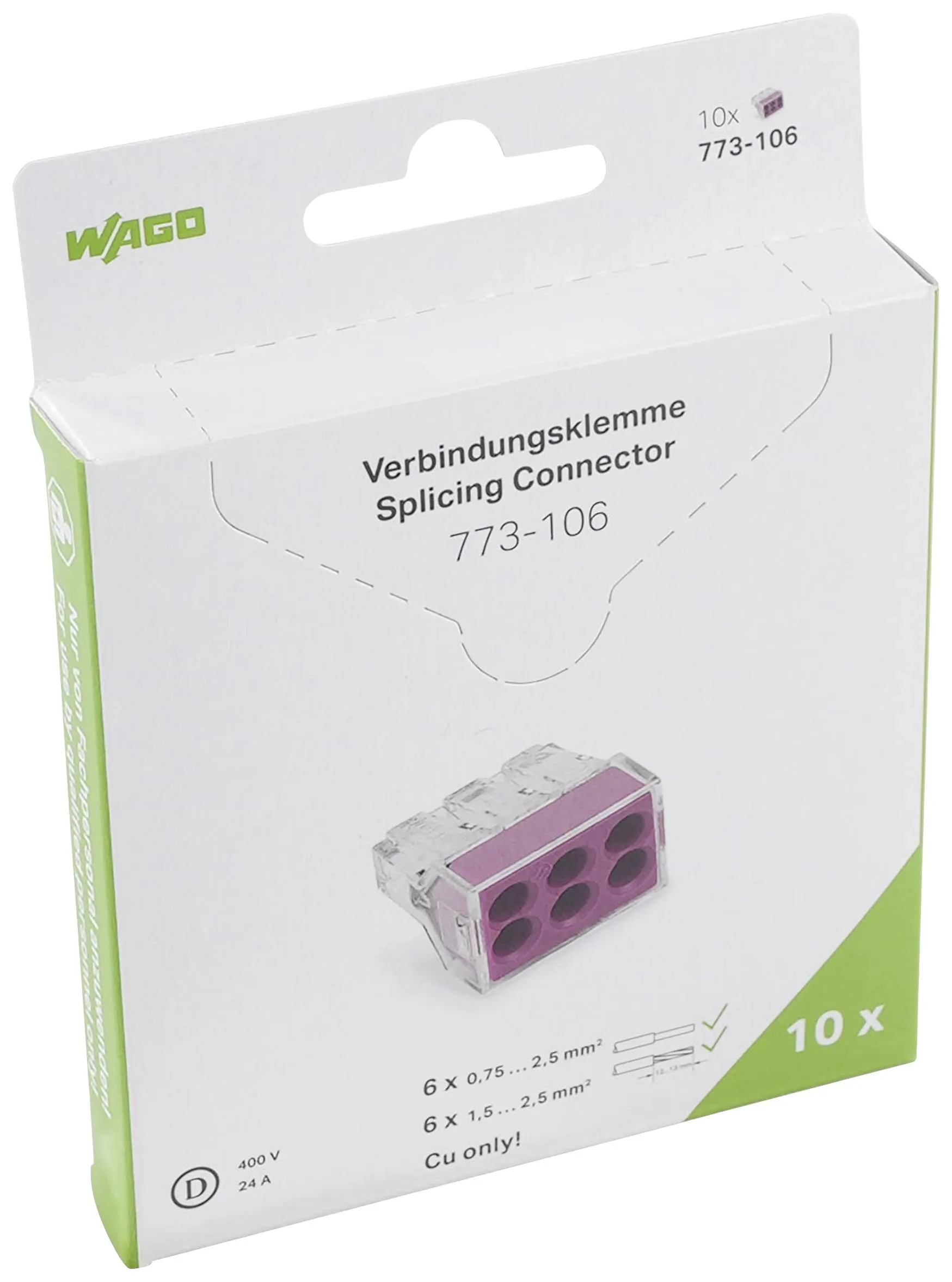 Винтовая клемма WAGO 773-106, 4 pin, 0.75мм² - 2.5мм², 400В, 24А, (10 шт)