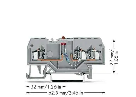 Светодиодная клемма WAGO 279-674/281-413, 3 pin, 0.08мм² - 1.50мм², 24В, 25мА, конф: L, (100 шт)