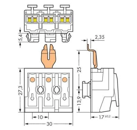 Разъем питания сети WAGO 294-8313, 3 pin, 0.5мм² - 2.5мм², 24А, (500 шт)