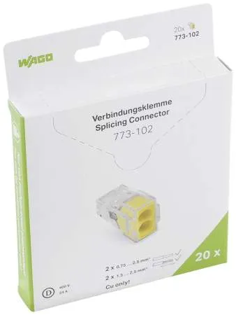 Винтовая клемма WAGO 773-102, 2 pin, 0.75мм² - 2.5мм², 400В, 24А, (20 шт)