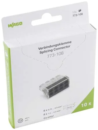 Винтовая клемма WAGO 773-108, 8 pin, 0.75мм² - 2.5мм², 400В, 24А, (10 шт)
