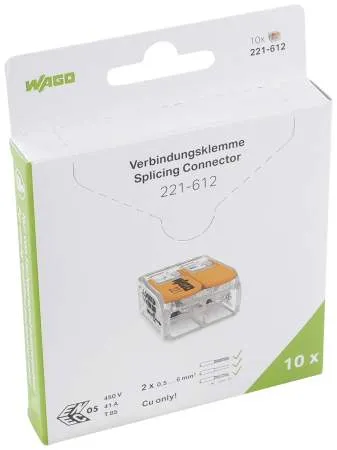 Клеммник WAGO 221-612, 2 pin, 0.5мм² - 6мм², 450В, 41А, (10 шт)